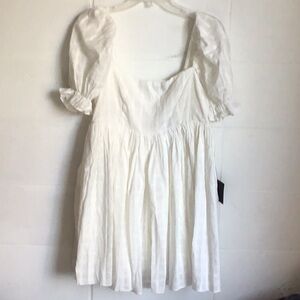 White Square Neck Puff Sleeve Babydoll Dress